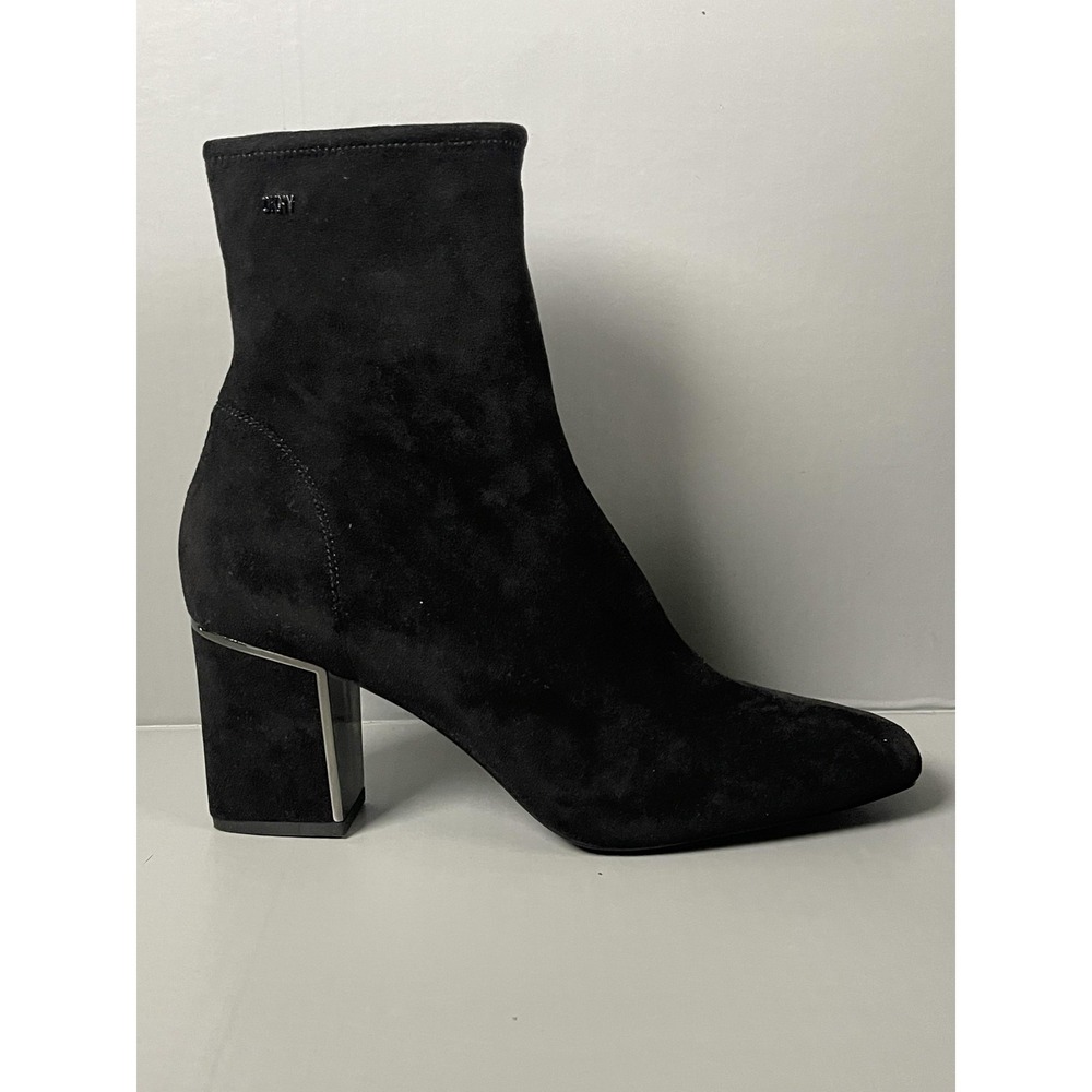 DKNY Boots Womens Size 9.5 Black Caleena Heeled Boot Ankle Block Heel Suede